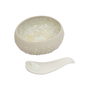Malifance (}t@X) - STONE BOWL WITH SPOON No.4 WHITE NUCLEATION